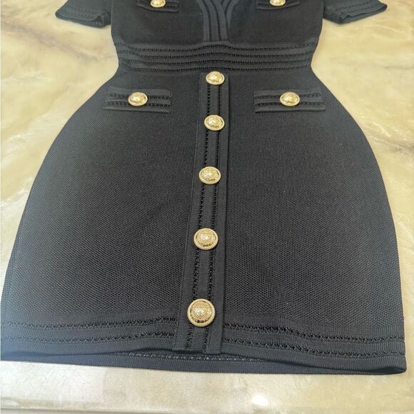 Balmain Black Pique Knit V-Neck Bodycon Mini Dress NWT 38 - Picture 5 of 12
